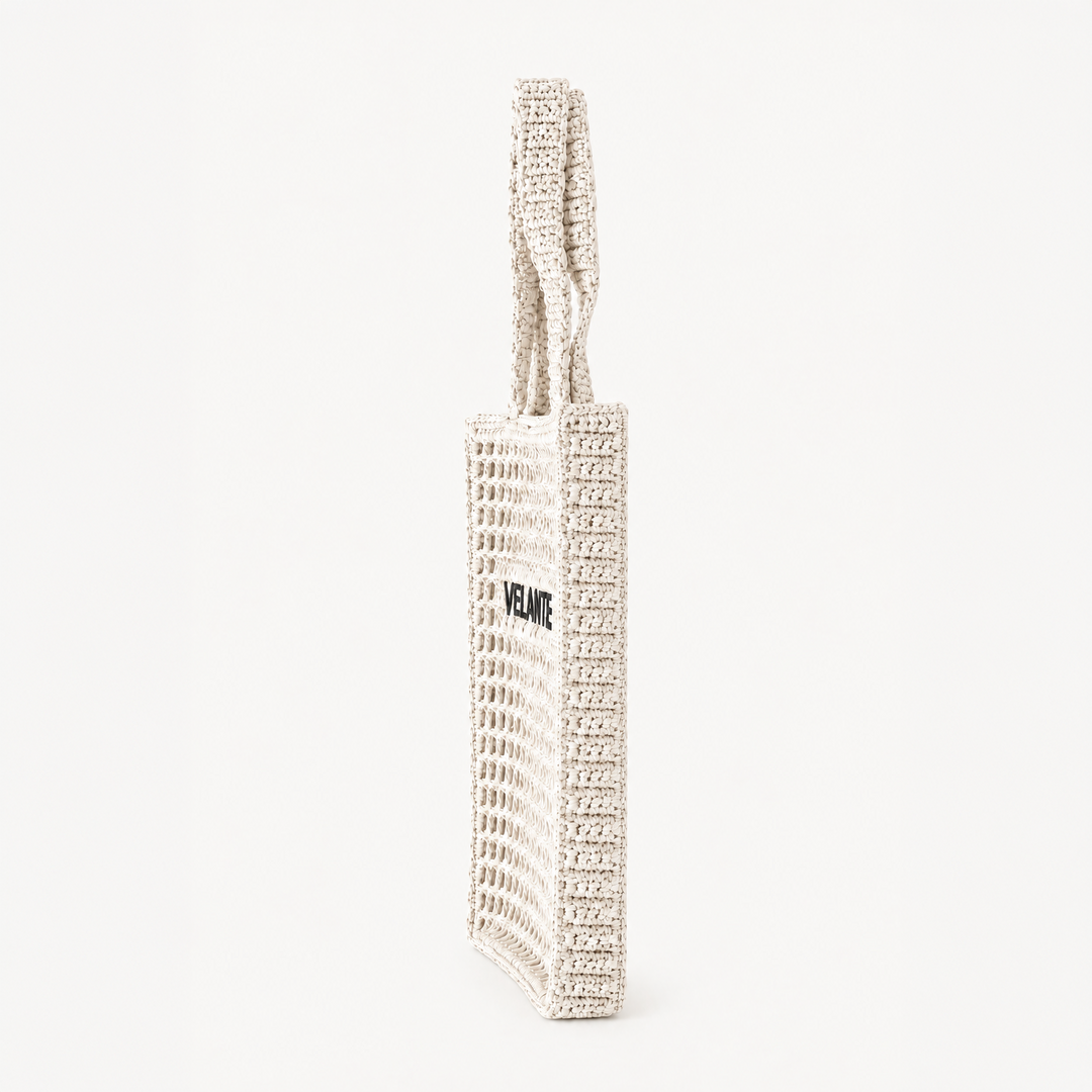 Geanta Tote Structurata, Fibra din Hartie Tip Rafie, Logo Brodat