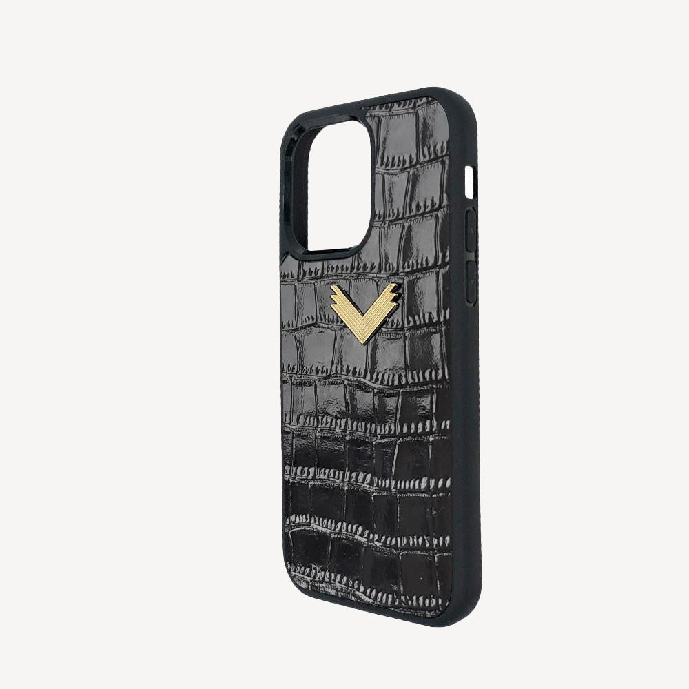 Husa Telefon iPhone 15 Pro, Piele Vitel, Textura Crocodil