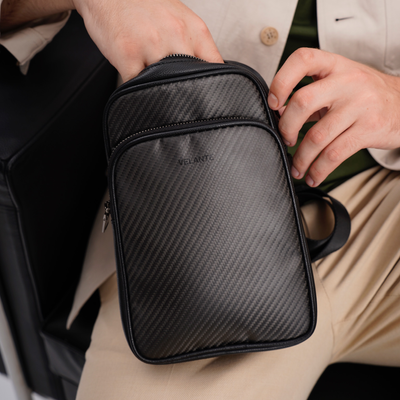 Geanta Cross-Body, Fibra de Carbon, Piele Vitel