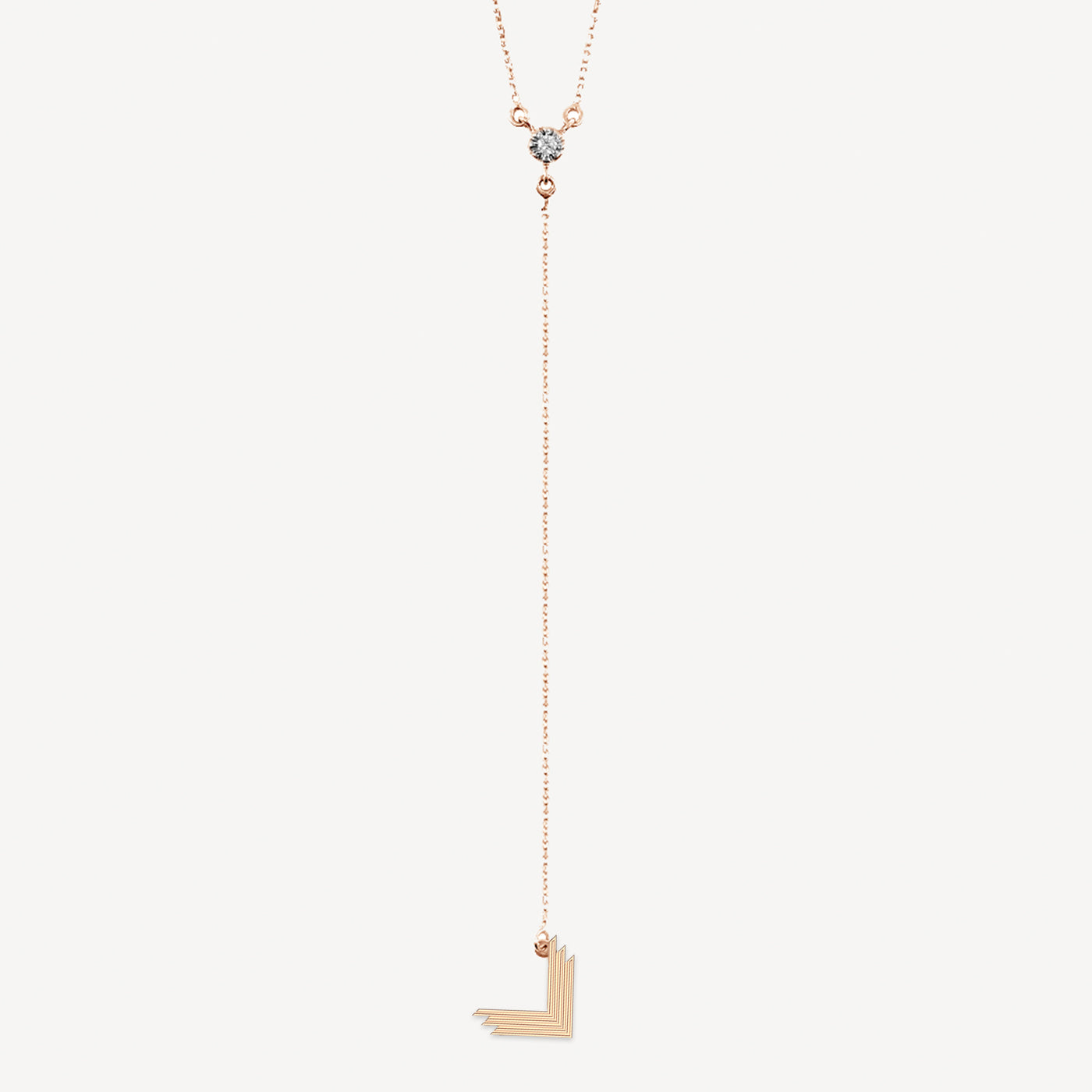 Colier VLogo, Diamant Solitaire, Aur Roz 14K