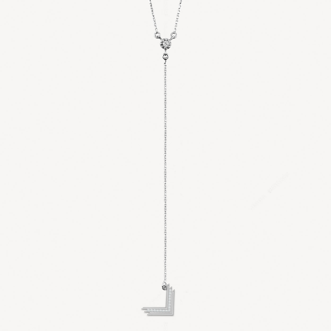 Colier VLogo, Diamant Solitaire, Aur Alb 14K, 15 Diamante