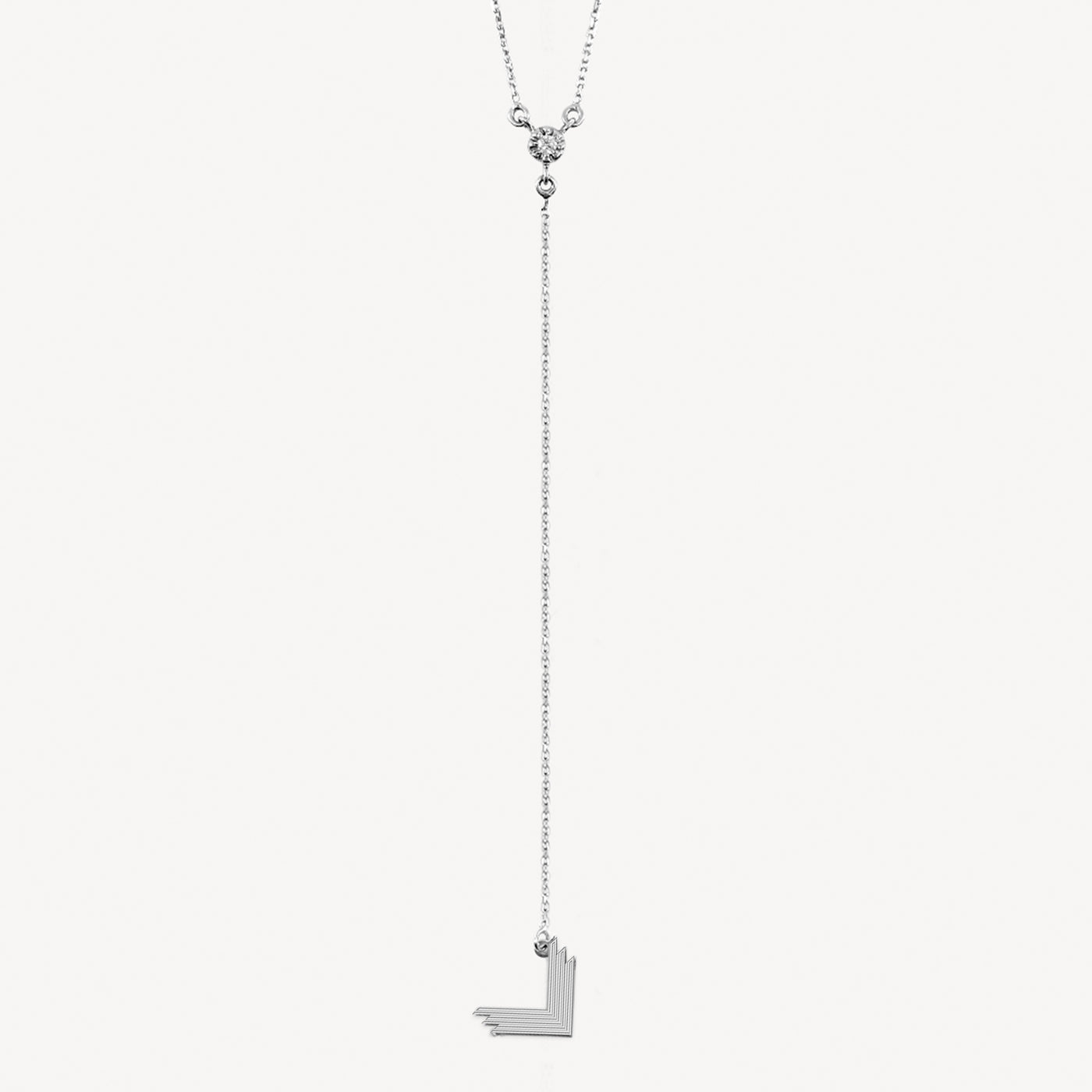 Colier VLogo, Diamant Solitaire, Aur Alb 14K