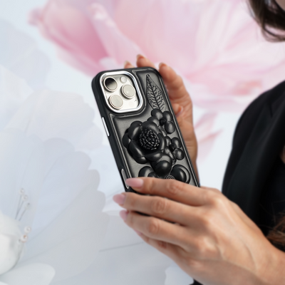 Husa Telefon iPhone 17 Pro, Piele Vitel, Midnight Blossom