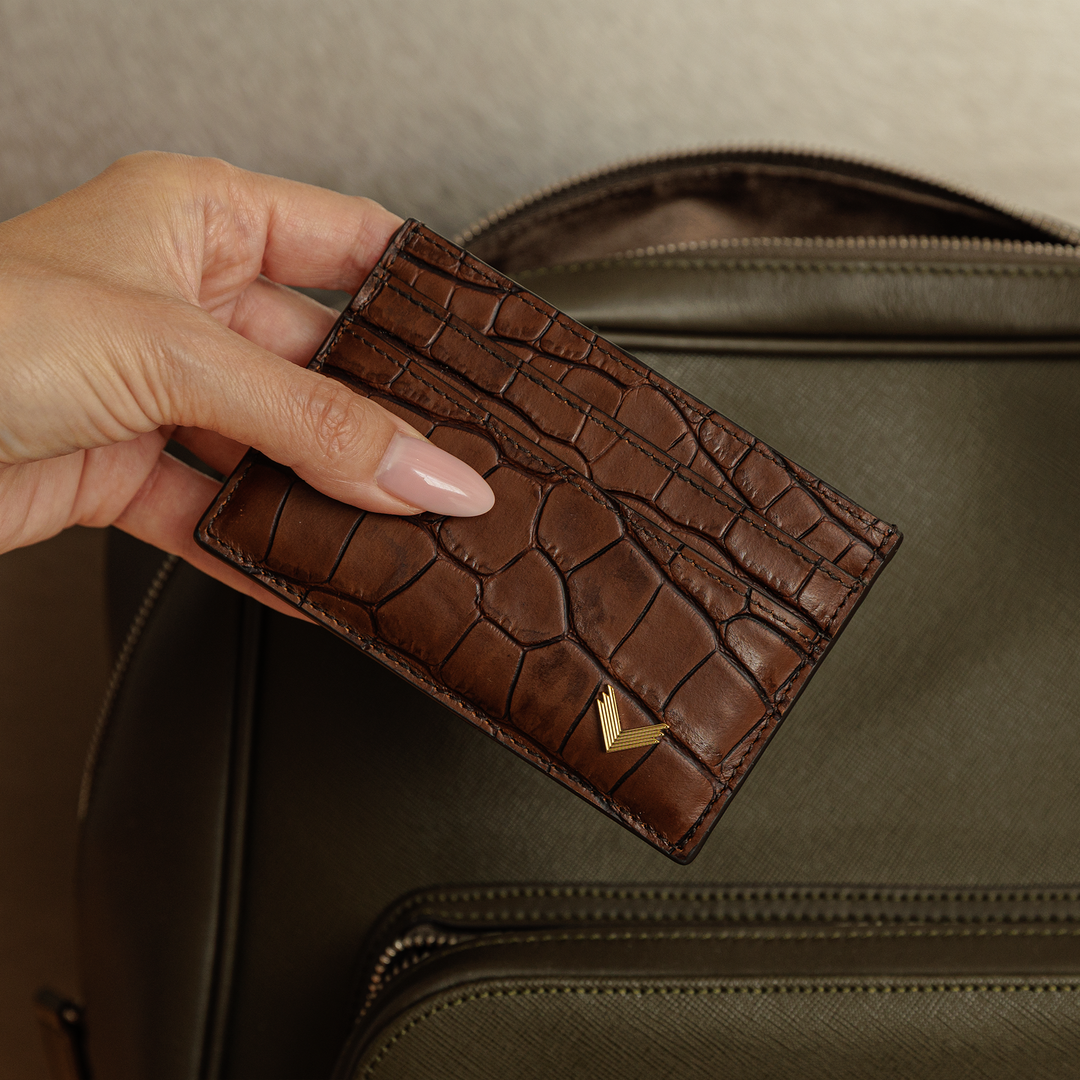 Port Card, Piele Vitel, Textura Crocodil
