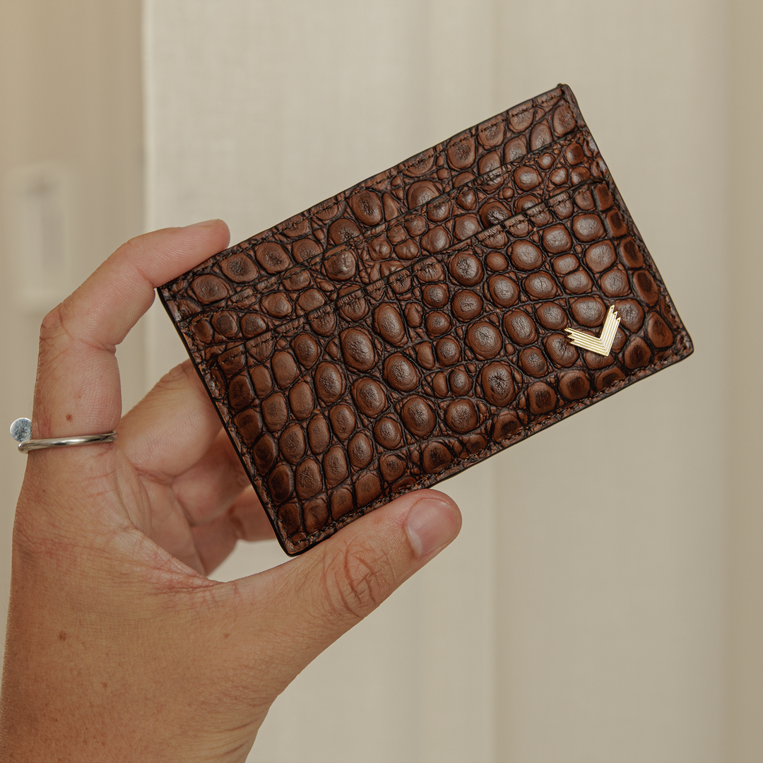 Port Card, Piele Vitel, Textura Crocodil