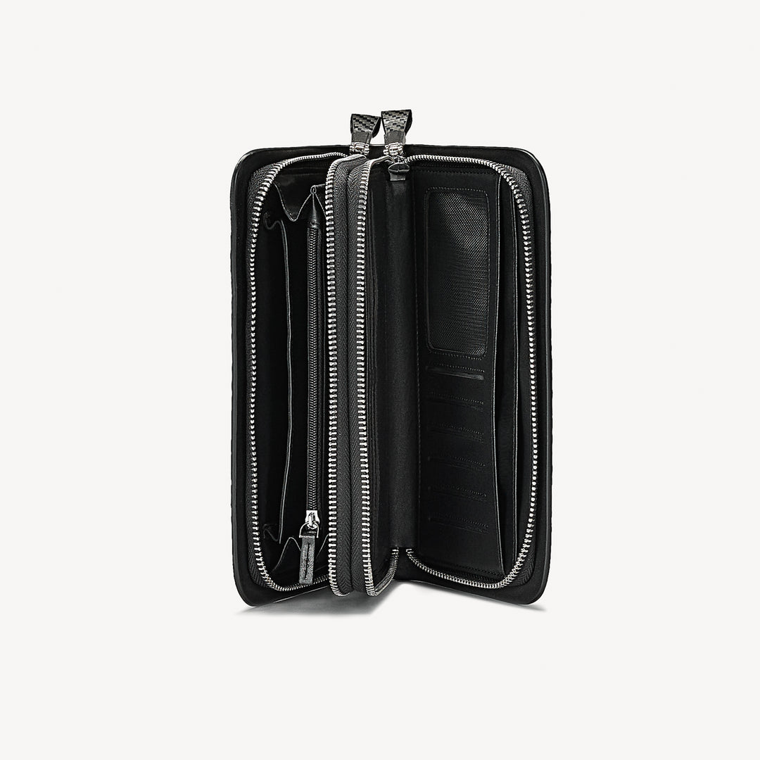 Portofel cu Fermoar, Carbon, Piele Vitel
