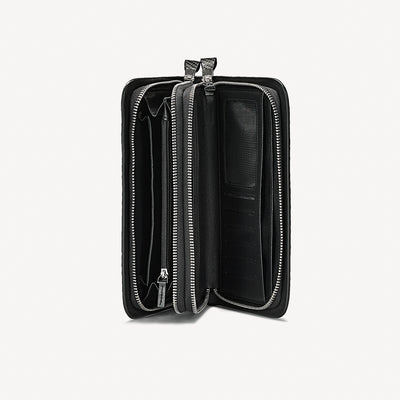 Portofel cu Fermoar, Carbon, Piele Vitel