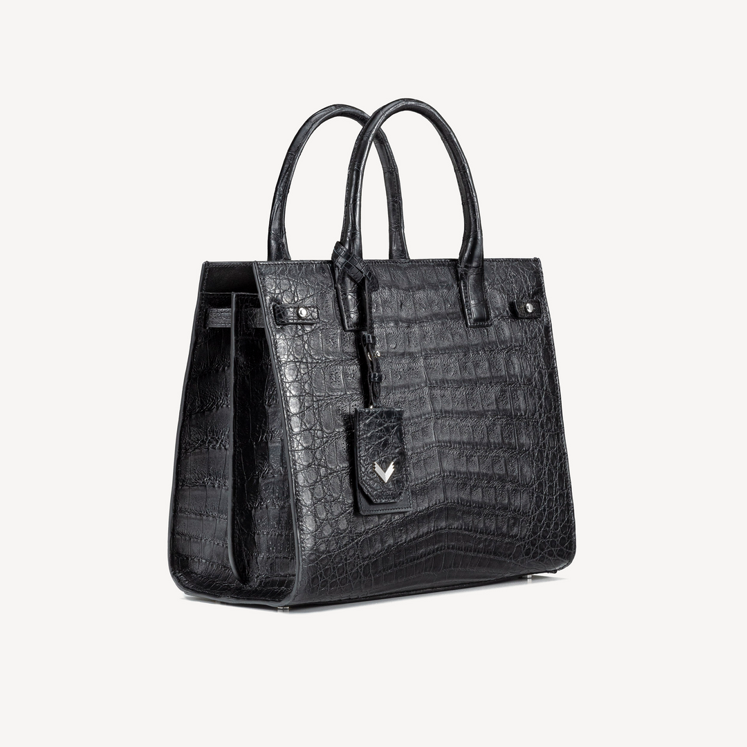 Geanta, Piele Crocodil, VLogo Aur Alb 14K