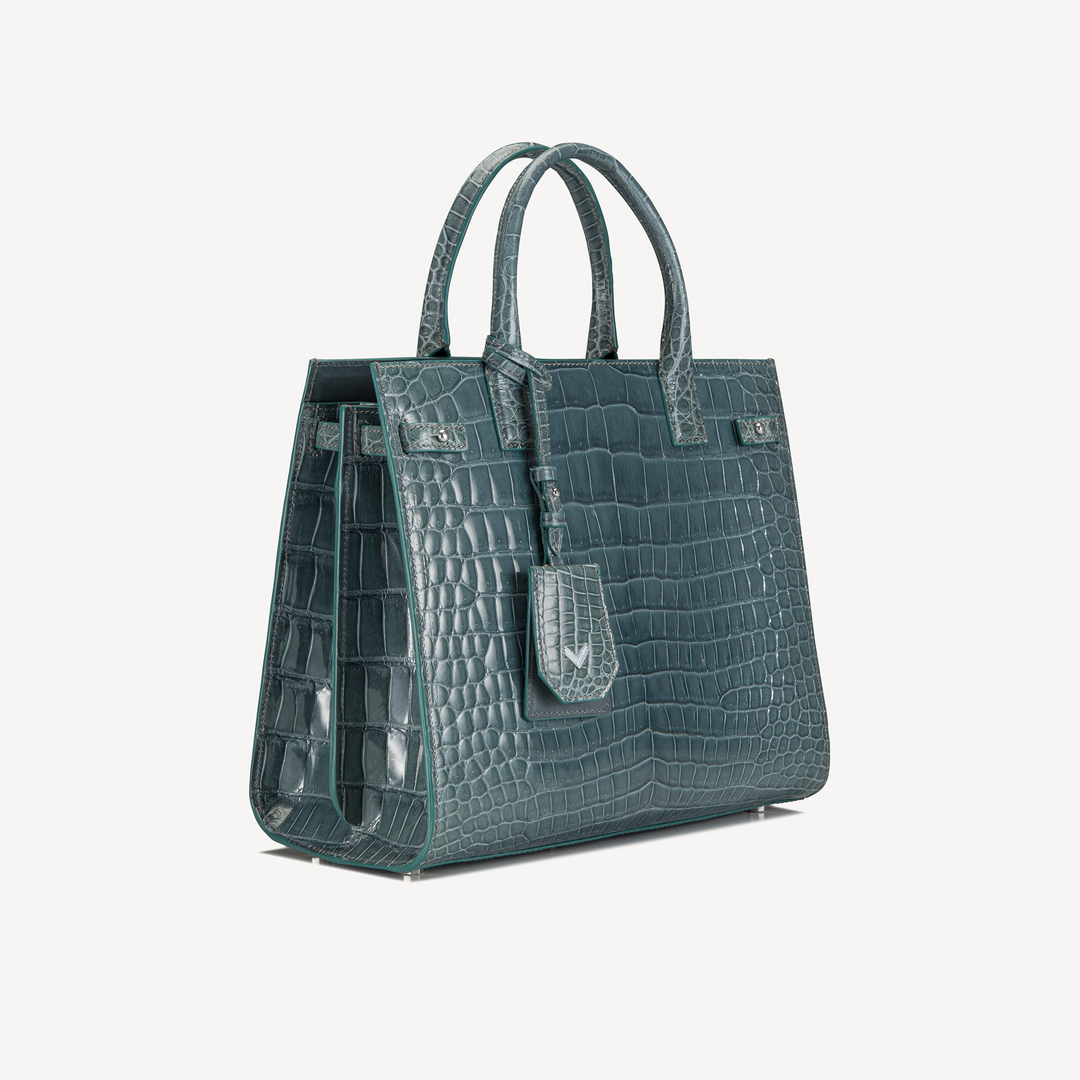 Geanta, Piele Crocodil, VLogo Aur Alb 14K cu 15 Diamante