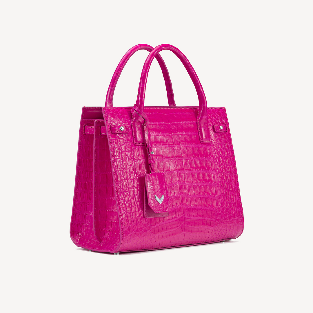 Geanta, Piele Crocodil, VLogo Aur Alb 14K cu 15 Diamante