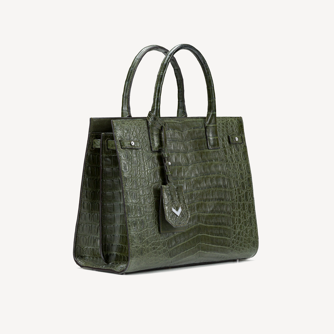 Geanta, Piele Crocodil, VLogo Aur Alb 14K cu 15 Diamante