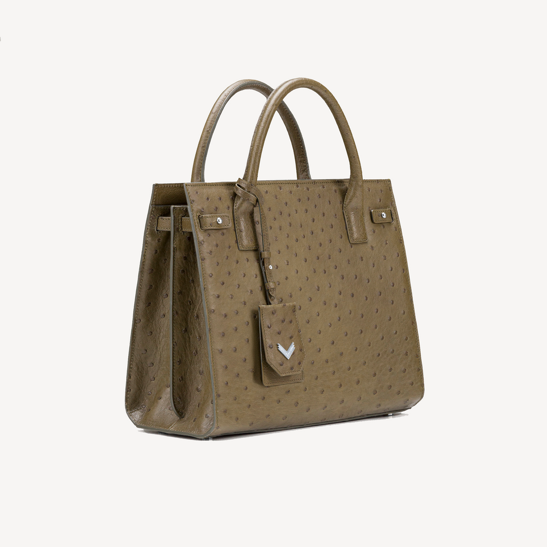 Geanta, Piele Strut, VLogo Aur Alb 14K cu 15 Diamante