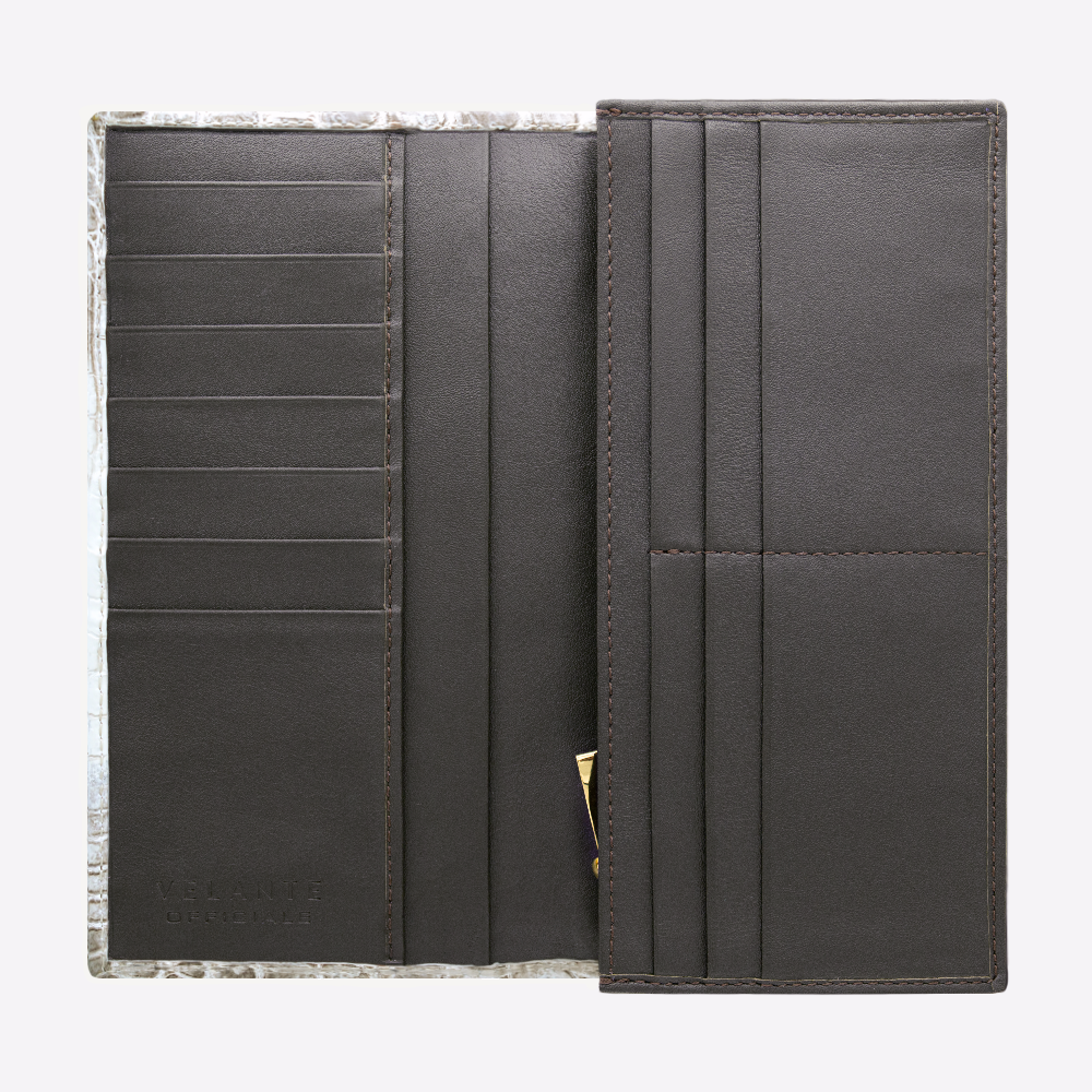 Portofel Bifold, Piele Crocodil Himalaya, VLogo Aur Galben 14K