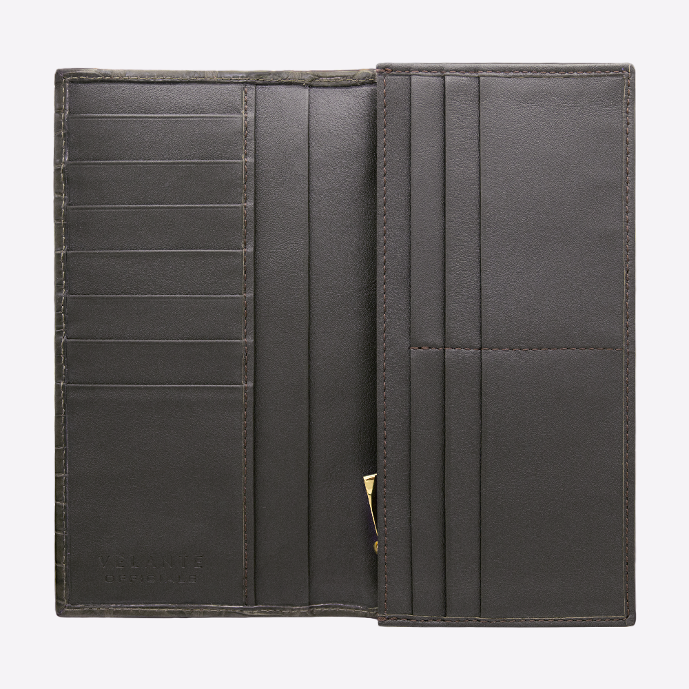 Portofel Bifold, Piele Crocodil, VLogo Aur Galben 14K