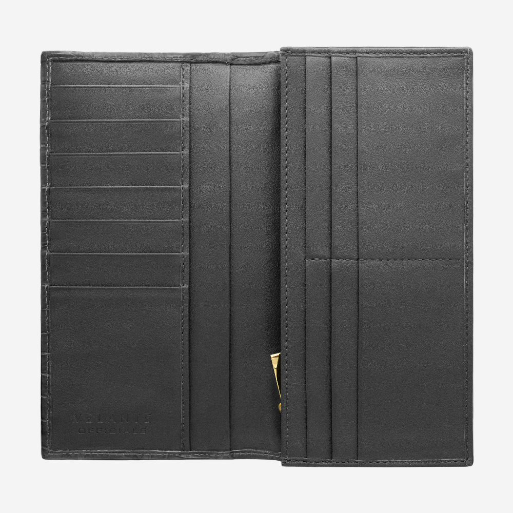 Portofel Bifold, Piele Crocodil, VLogo Aur Alb 14K