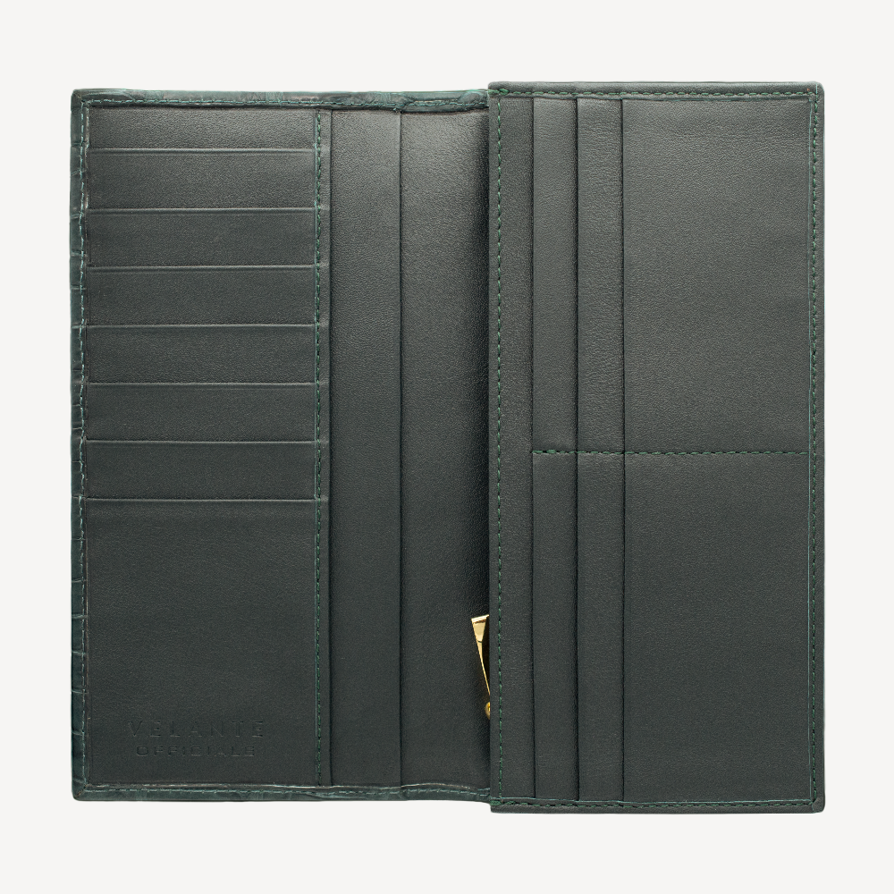 Portofel Bifold, Piele Crocodil, VLogo Aur Galben 14K