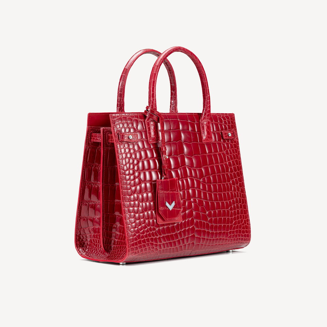 Geanta, Piele Crocodil, VLogo Aur Alb 14K cu 15 Diamante